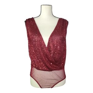 💕Lulus red all over sequence bodysuit with low cut front and back